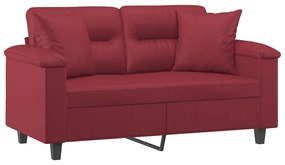 Sofá 2 lugares +almofadas 120cm couro artificial vermelho tinto