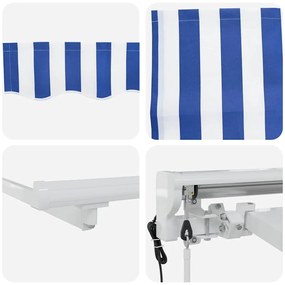 Toldo Retrátil Azul e Branco 350x200 cm Poliéster e Alumínio