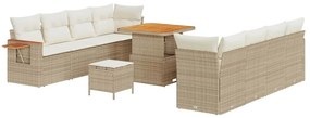 Conjunto de Sofá de Jardim de 11 peças com Almofadas Bege Rattan Poly