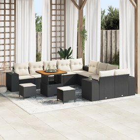 Conjunto de Sofá de Jardim vidaXL 13 Peças com Almofadas Preto Rattan