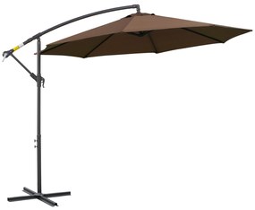 Outsunny Chapéu de Sol de Jardim Ø300x250cm Chapéu de Sol Excêntrico Inclinável com Manivela Base Cruzada Café | Aosom Portugal