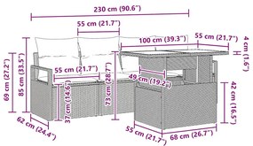 Conjunto de Sofá de Jardim de 5 Peças com Almofadas Cinza em Rattan Si