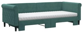 Sofá-cama c/ gavetão e colchões 80x200cm veludo verde-escuro