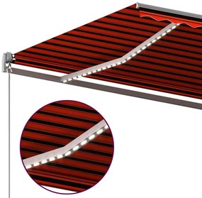 Toldo autom. LED e sensor de vento 450x300 cm laranja/castanho