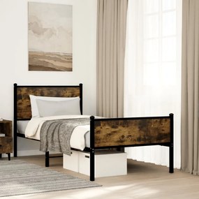 vidaXL Estrutura de cama sem colchão 75x190 cm metal carvalho fumado
