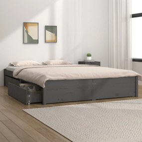 Estrutura de cama com gavetas 135x190 cm 4FT6 casal cinzento