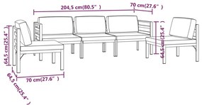 5 pcs conjunto lounge jardim com almofadões alumínio antracite