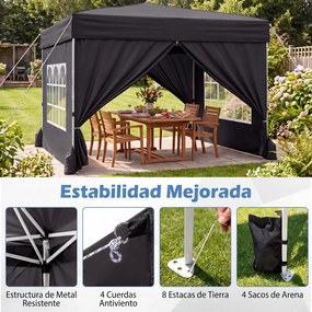 Tenda Dobrável de Exterior feiras, eventos, festas, 300 x 300 x 250-268 cm, 4 Paredes Removíveis e 4 sacos areia Preta