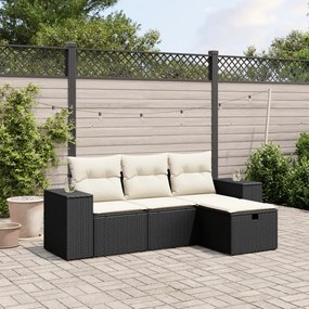 4 pcs conjunto de sofás para jardim c/ almofadões vime PE preto