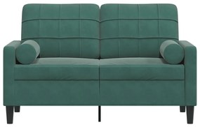 Sofá 2 lug. c/ almofadas decorativas 120 cm veludo verde-escuro