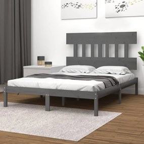 Estrutura de cama dupla 135x190 cm madeira maciça cinzento