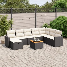 9 pcs conjunto de sofás p/ jardim c/ almofadões vime PE preto