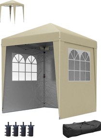 Tenda de jardim pop-up, dobrável 202 C x 202 L x 261 A cm, com altura ajustável, proteção UV 30+, 3 paredes laterais, bege