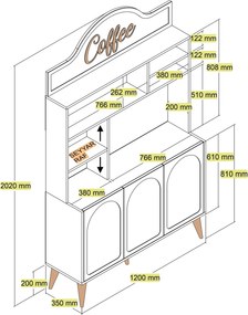 Armário de Cozinha/Sala "Caffè" - Creme e Nogueira  - 120x202x35cm - D