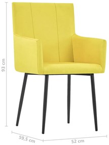 Cadeiras de jantar com apoio de braços 6 pcs tecido amarelo