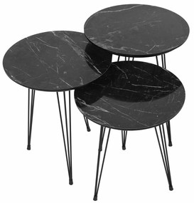 Conjunto de Mesas de Apoio Siyah Mermer – Cinza e Preto – 38x38x45/50/