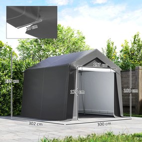 Abrigo de jardim3 x 3 m, Revestimento em lona PE de 200 g/m² portátil para exterior com estrutura em aço galvanizado e porta ampla, cinzento