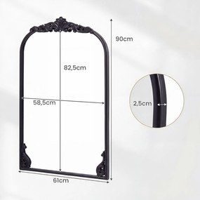 Espelho de Parede Arqueado, 90 x 61 cm, Moldura Metálica Ornamentada, Preto