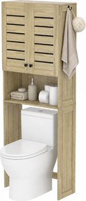Armário para WC por Cima da Sanita, 67 x 31,5 x 190 cm, Portas de Ripas, Cor Carvalho