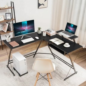 Secretária Angular em L com Suporte Removível para Monitor – Perfeita