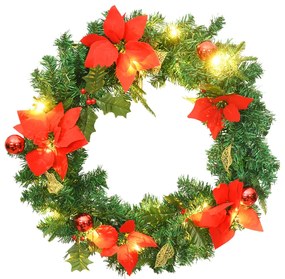 Grinalda de Natal com luzes LED 60 cm PVC verde