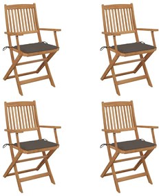 vidaXL Cadeiras de jardim dobráveis c/ almofadões 4 pcs acácia maciça