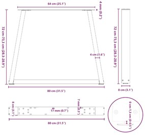 Pernas para mesa de jantar em V 3 peças, branco, 80x(72-73,3) cm, aço