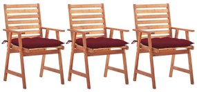 vidaXL Cadeiras de jantar p/ jardim 3 pcs c/ almofadões acácia maciça