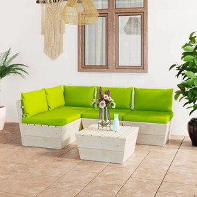 vidaXL 5 pcs conjunto lounge de paletes + almofadões madeira de abeto