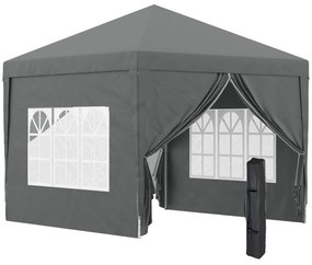 Tenda de Jardim com Paredes Laterais Amovíveis Janelas Porta com Fecho de Correr e Bolsa de Transporte 295x295x196-258 cm Cinzento