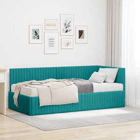 vidaXL Estrutura de Cama de Canto com Colchão 2 pcs Turquesa Veludo