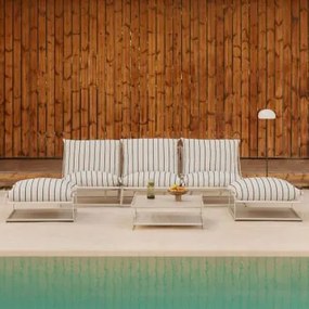 Conjunto De Jardim Com Sofá Modular De 3 Peças, Mesa Auxiliar E 2 Pufes Conversíveis Amaro Tapioca Bege - Azul- Marinho - Sklum
