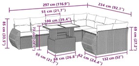 10 pcs conjunto sofás de jardim c/ almofadões vime PE preto