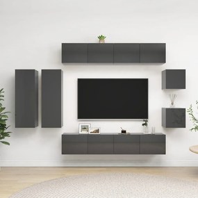 vidaXL 8 pcs conjunto de móveis de TV contraplacado cinzento brilhante