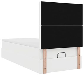 Cama otomana com colchão 100x200 cm couro artificial branco