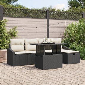 Conjunto de Sofá de Jardim 6 Peças com Almofadas Rattan Preto