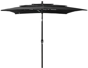 vidaXL Guarda-sol de jardim 3 camadas c/ poste alumínio 2,5x2,5m preto