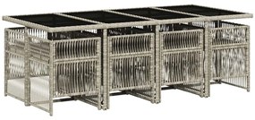 9 pcs conjunto de jantar p/ jardim c/ almofadões cinzento claro