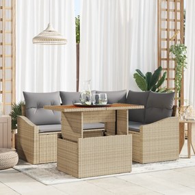 Conjunto de 5 Peças para Jantar no Jardim com Almofadas Bege Rattan Si
