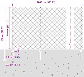 Cerca de Cadeia de Ligação com 20 U Posts Prateada 1.4x10 m Aço