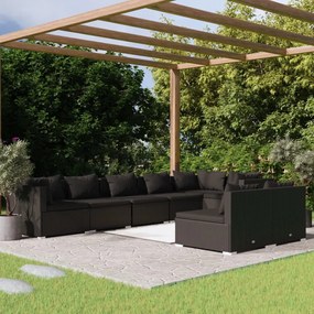 vidaXL 8 pcs conjunto lounge de jardim c/ almofadões vime PE preto