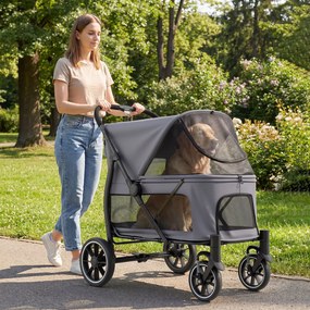 Carrinho para Cães de Grande Porte, 96 x 71 x 102,5 cm, Estrutura Dobrável, Cinzento