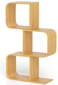 Estante de bambu em formato de S com 2 níveis e 2 cubos abertos - Natural