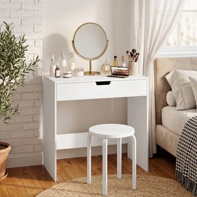 Toucador de Maquilhagem, 75 x 40 x 75 cm (BANCO NÃO INCLUIDO), Gaveta de Largura Total, Branco