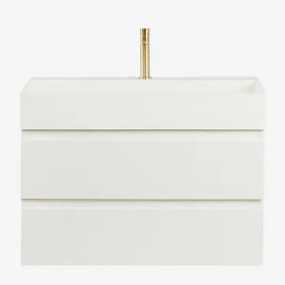 Conjunto De Móvel De Casa De Banho Suspenso Em Madeira E Folha De Freixo Com Lavatório Integrado Ona Branco & Sem Espelho - Sklum