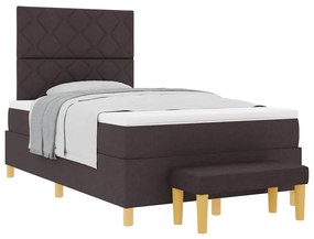 Cama Box Spring com Colchão e Banco Marrom Escuro 120x200 cm Tecido