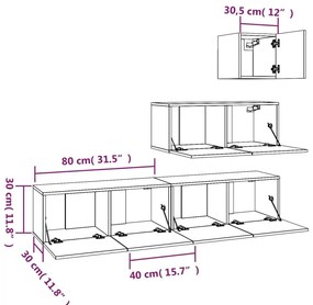 Conjunto móveis de TV 4 pcs madeira processada preto