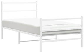 Estrutura de cama com cabeceira e pés 100x190 cm metal branco