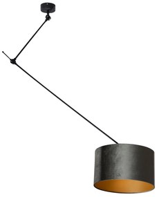 Candeeiro Suspenso Preto com Abajur de Veludo Verde 35cm - Blitz Clássico / Antigo,Moderno