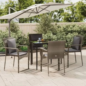 vidaXL 5 pcs conjunto jantar jardim c/ almofadões vime PE preto/cinza